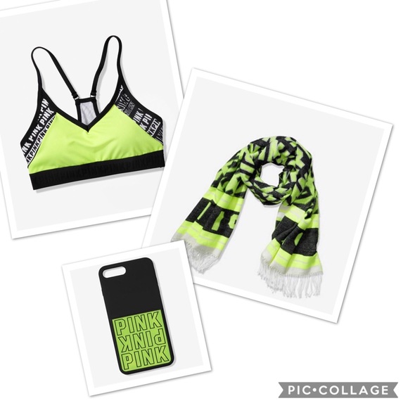 PINK Victoria's Secret Accessories - VS PINK Neon Citrus Bra, Case, Scarf Bundle Large